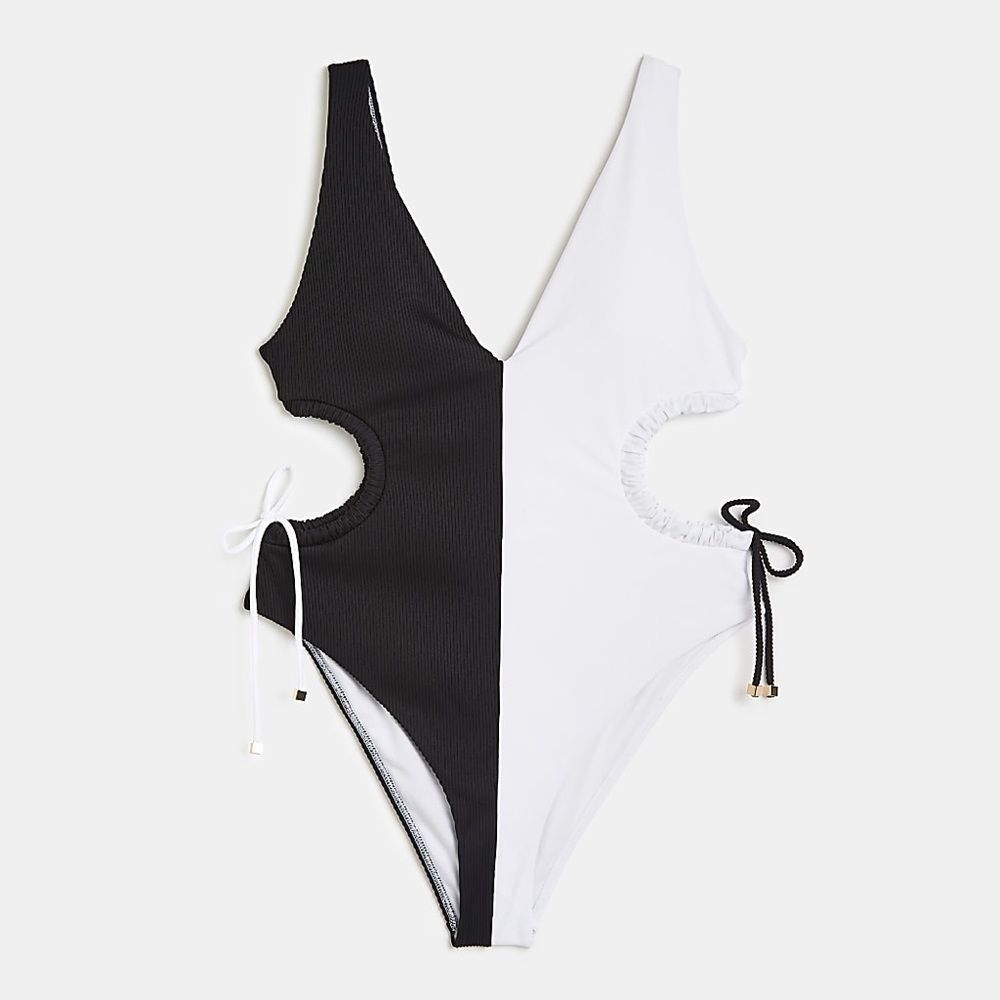 River Island | BLACK COLOUR BLOCK PLUNGE SWIMSUIT